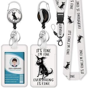 Funny ID Badge Holder Lanyard Retractable Reel I’m Fine Everything Is Fine
